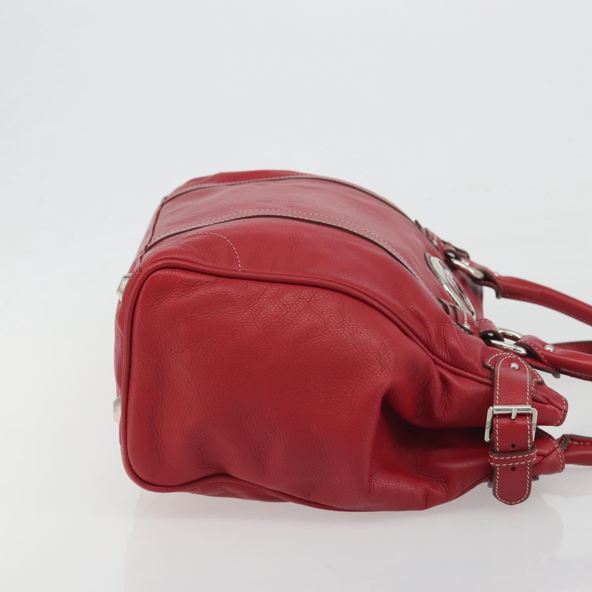 Christian Dior Hand Bag Leather Red Silver Auth 196646A