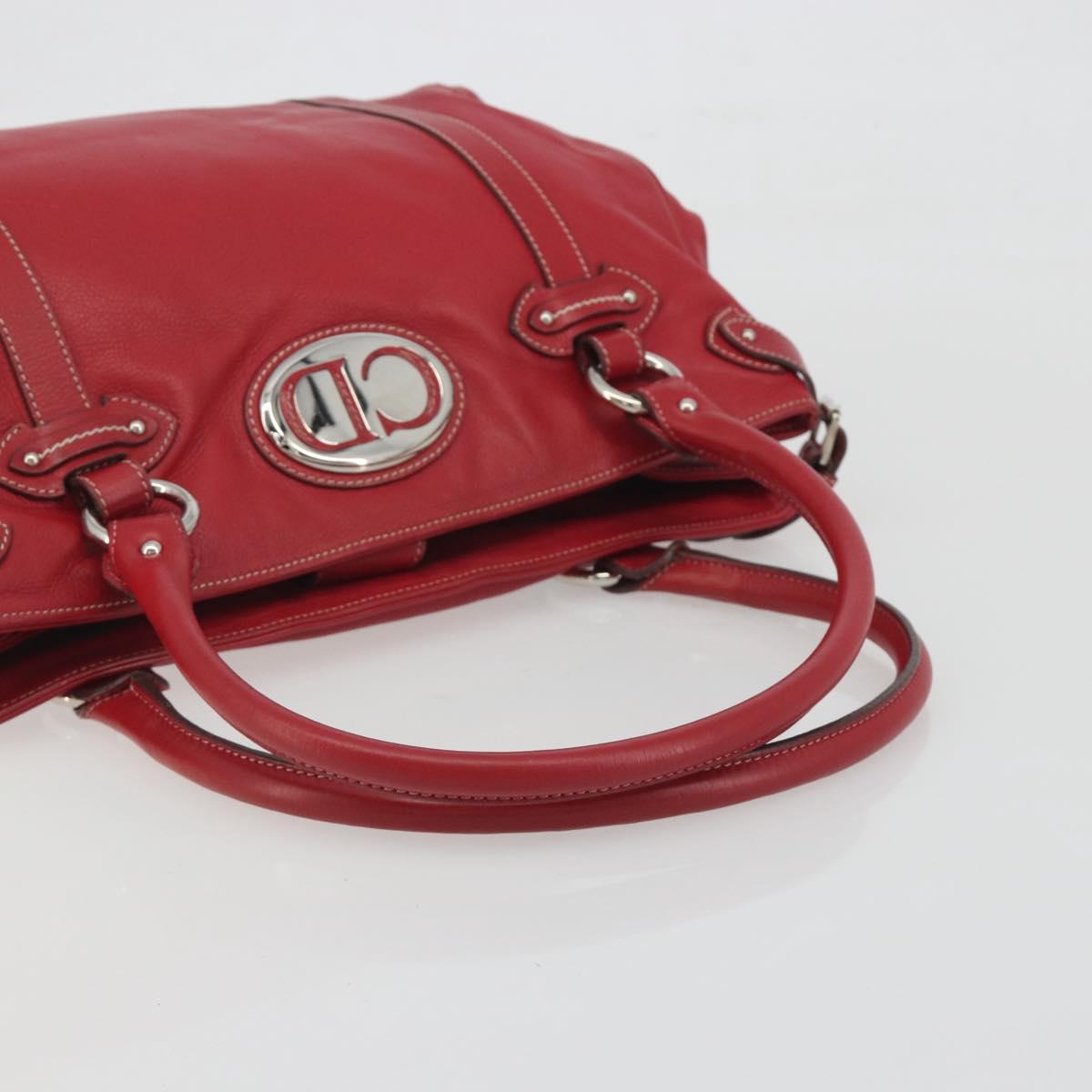 Christian Dior Hand Bag Leather Red Silver Auth 196646A