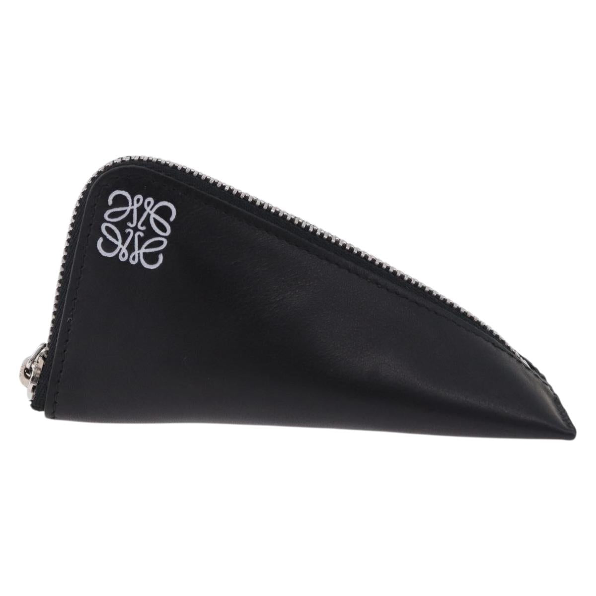 LOEWE Anagram Coin Purse Leather Black Silver Auth 196648M