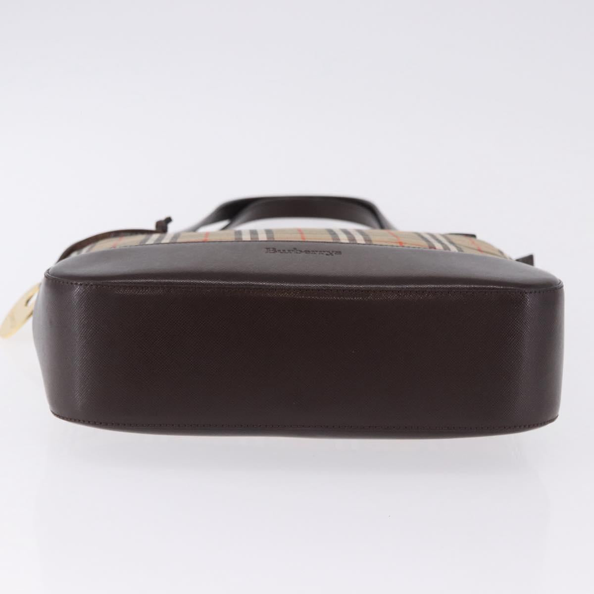 BURBERRY Nova Check Hand Bag Canvas Beige Gold Auth 196649A