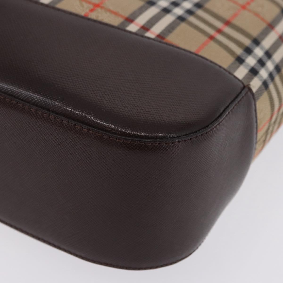 BURBERRY Nova Check Hand Bag Canvas Beige Gold Auth 196649A