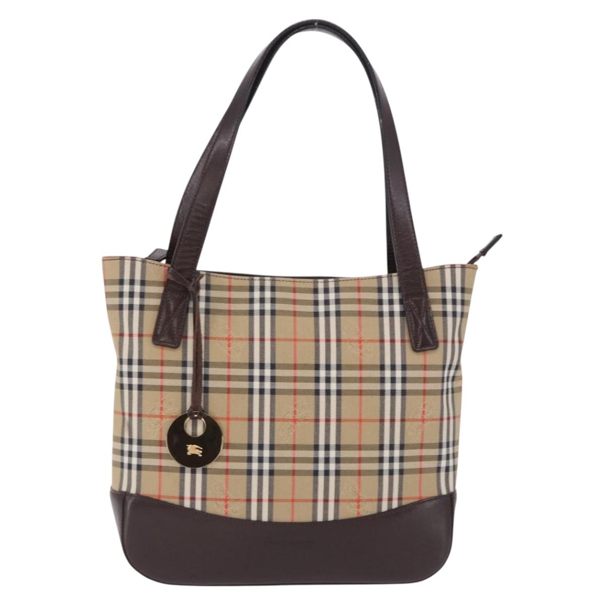 BURBERRY Nova Check Hand Bag Canvas Beige Gold Auth 196649A