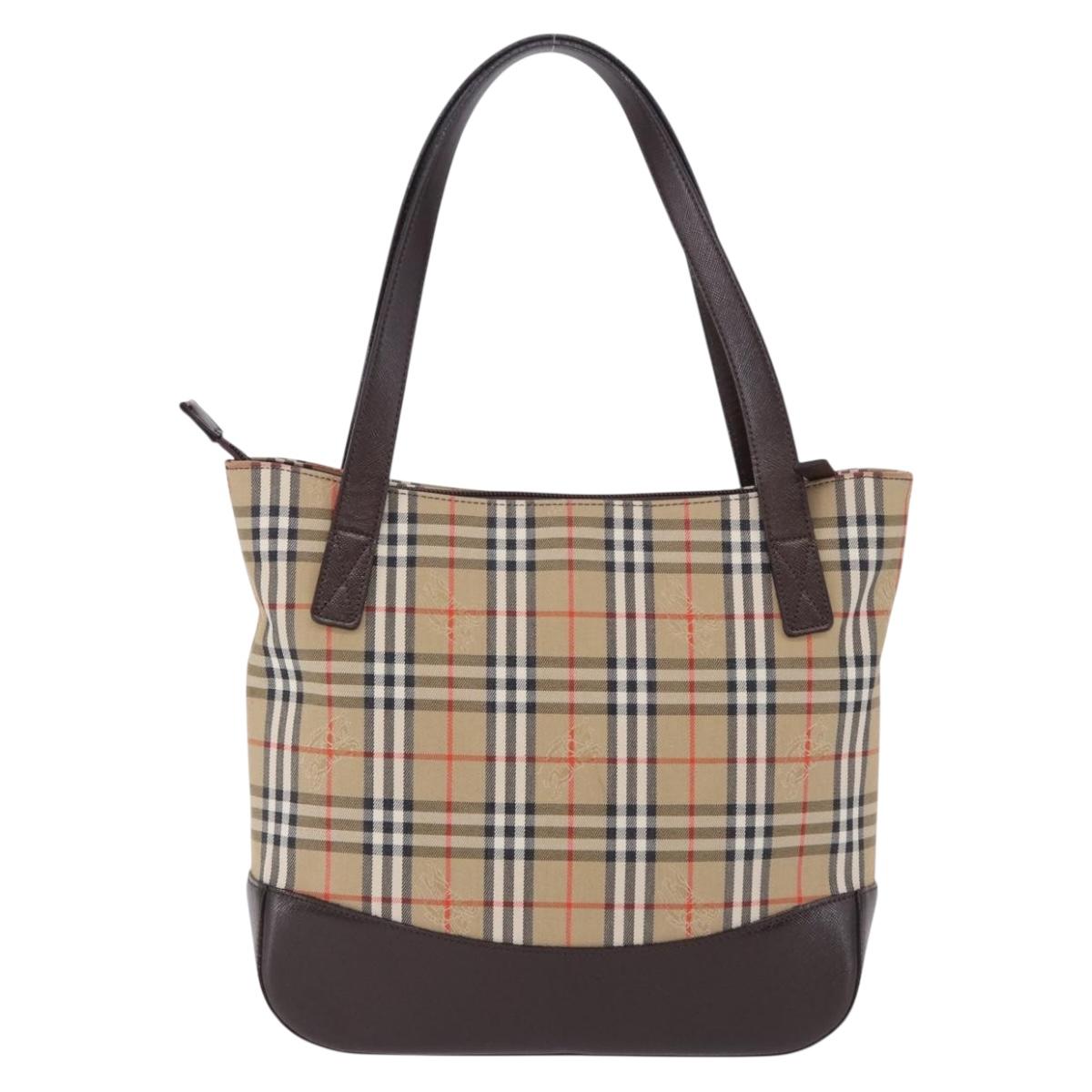 BURBERRY Nova Check Hand Bag Canvas Beige Gold Auth 196649A