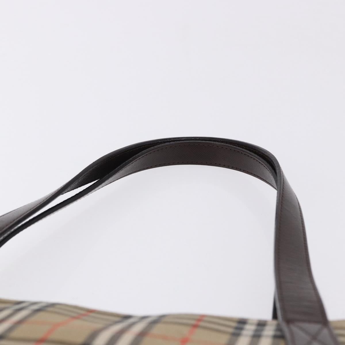 BURBERRY Nova Check Hand Bag Canvas Beige Gold Auth 196649A