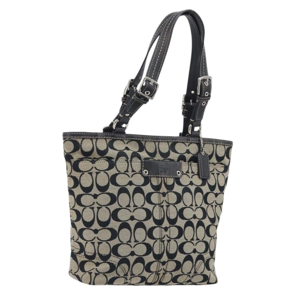 Coach Hand Bag Canvas Black Silver Auth 196652A