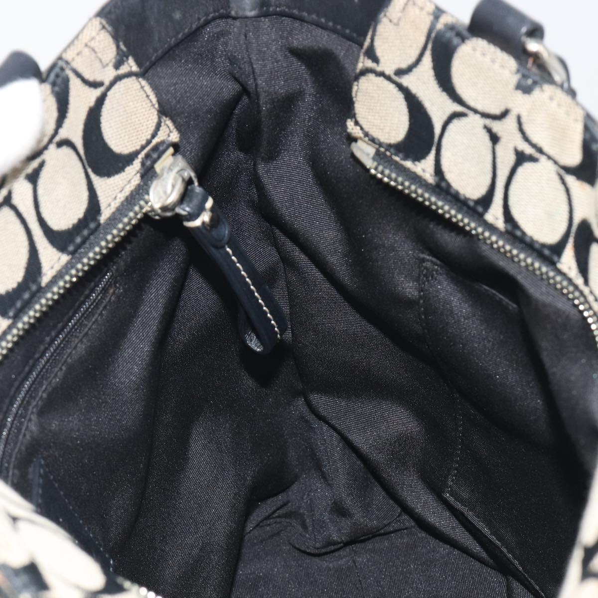 Coach Hand Bag Canvas Black Silver Auth 196652A