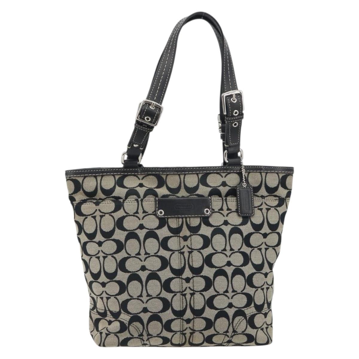 Coach Hand Bag Canvas Black Silver Auth 196652A