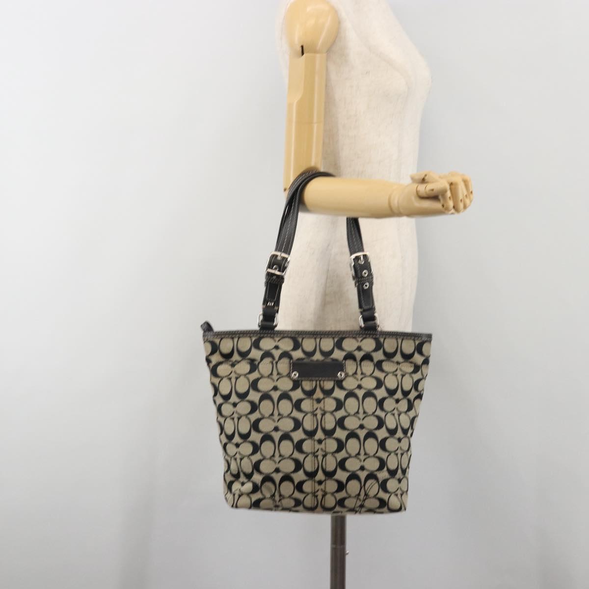 Coach Hand Bag Canvas Black Silver Auth 196652A