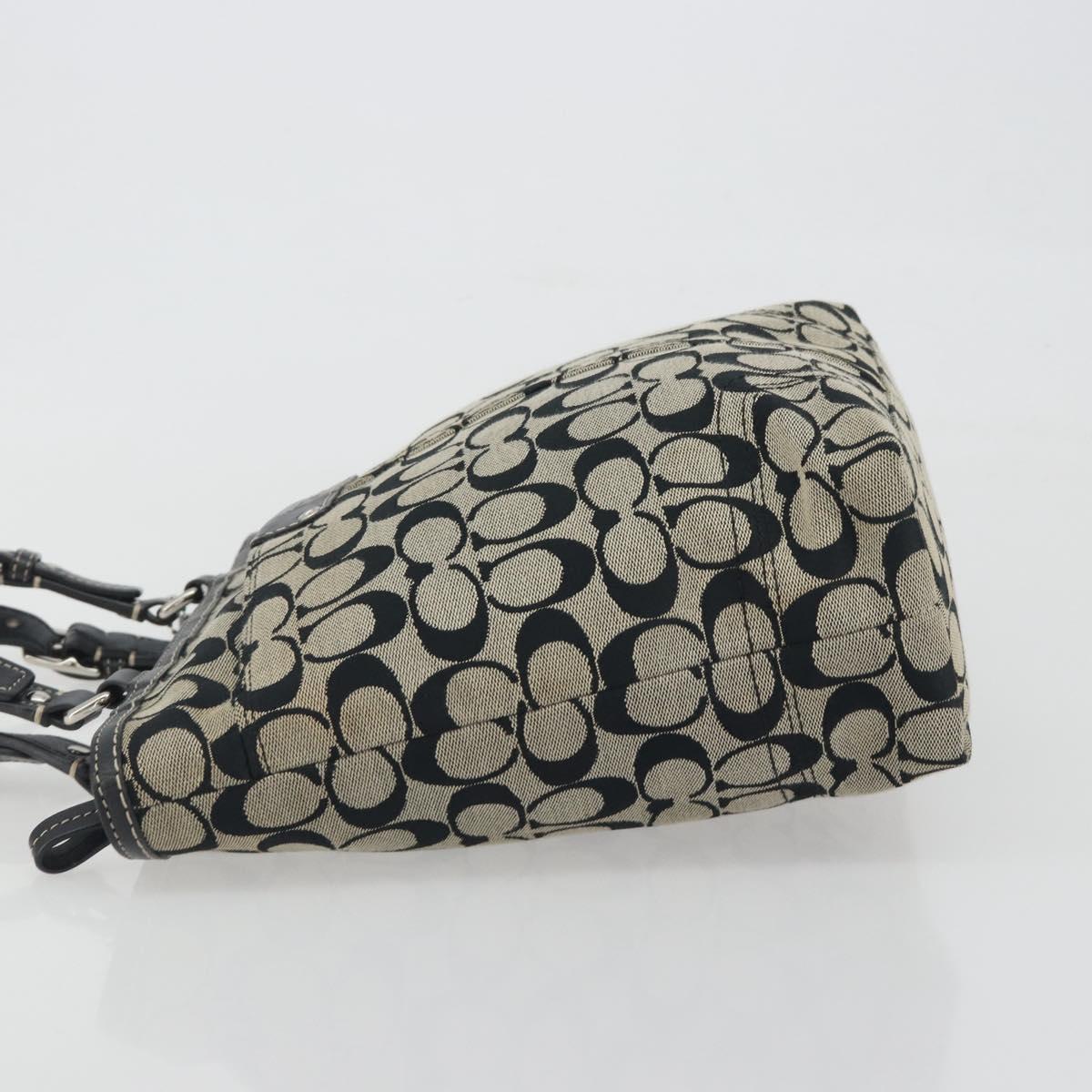 Coach Hand Bag Canvas Black Silver Auth 196652A