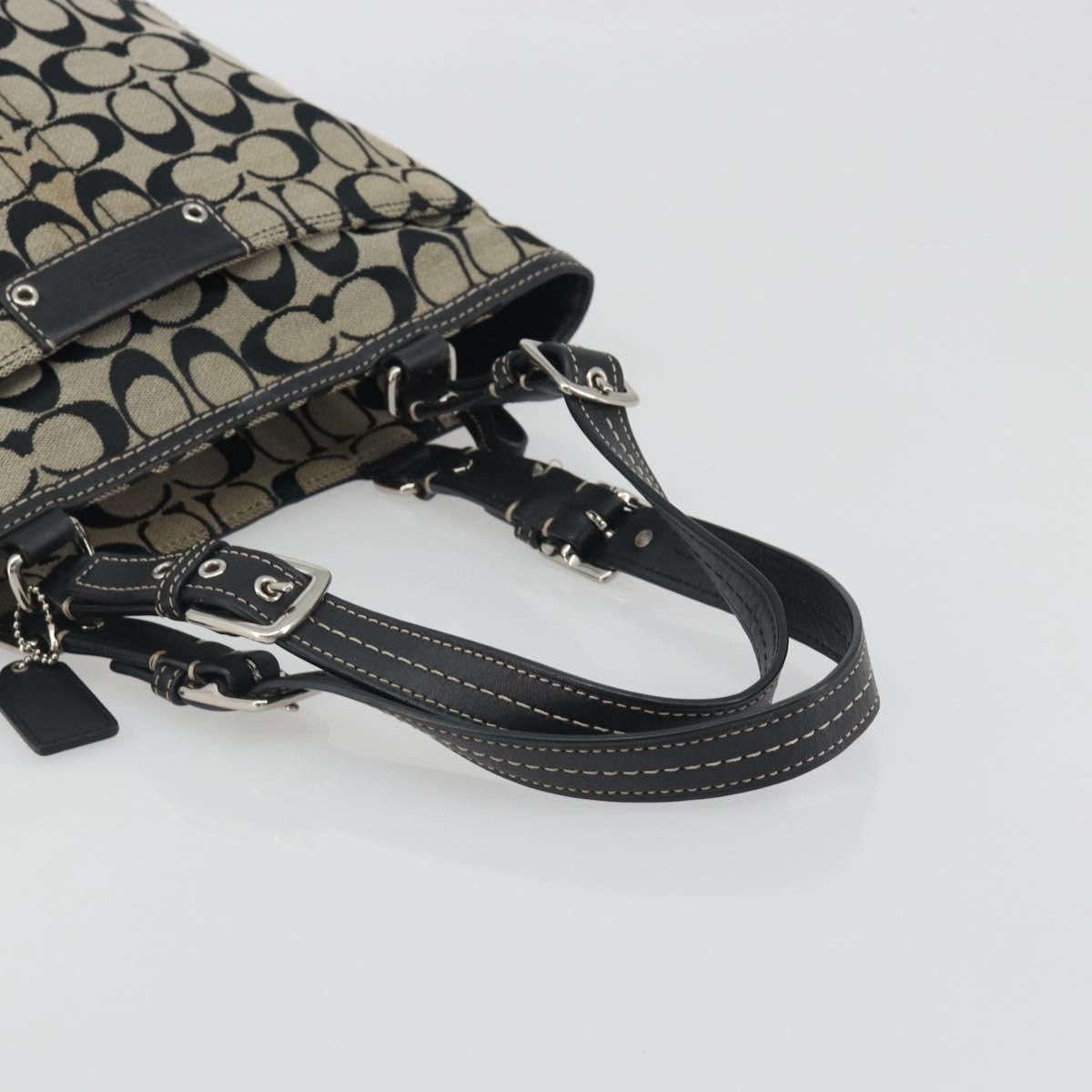 Coach Hand Bag Canvas Black Silver Auth 196652A