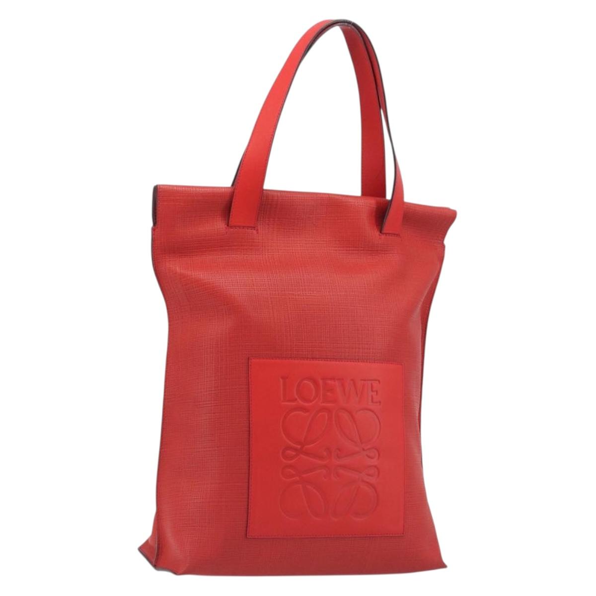 LOEWE Anagram Tote Bag Leather PVC Red Gold Auth 196653A