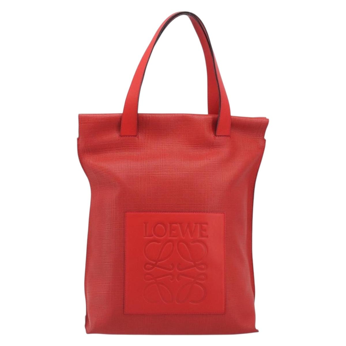 LOEWE Anagram Tote Bag Leather PVC Red Gold Auth 196653A