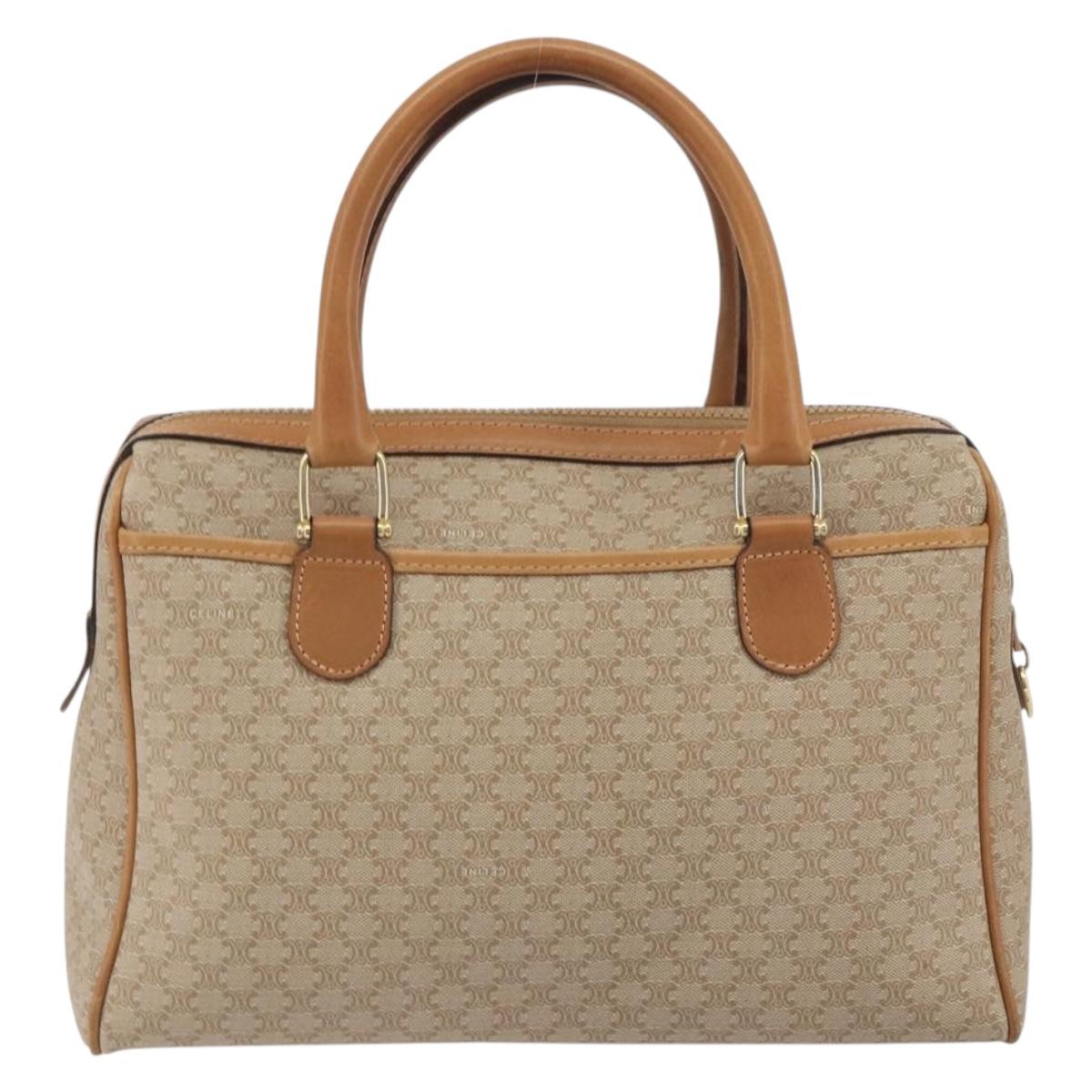 CELINE Macadam Canvas Hand Bag PVC Beige Gold Auth 196656A