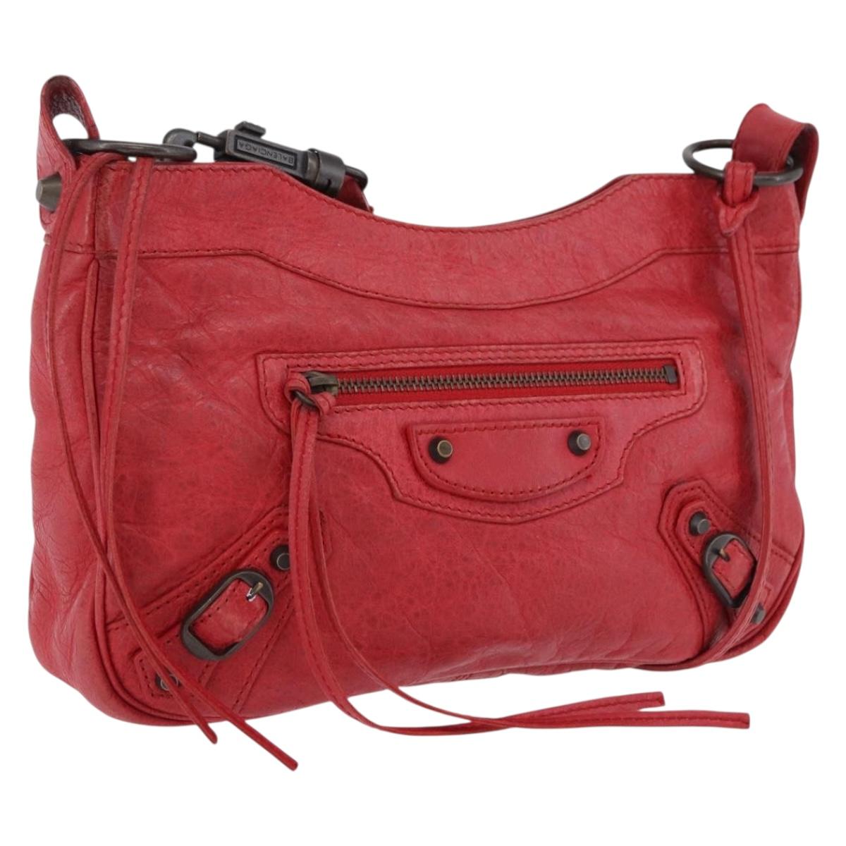 BALENCIAGA The Hip Shoulder Bag Leather Red 242803 Auth 196657A