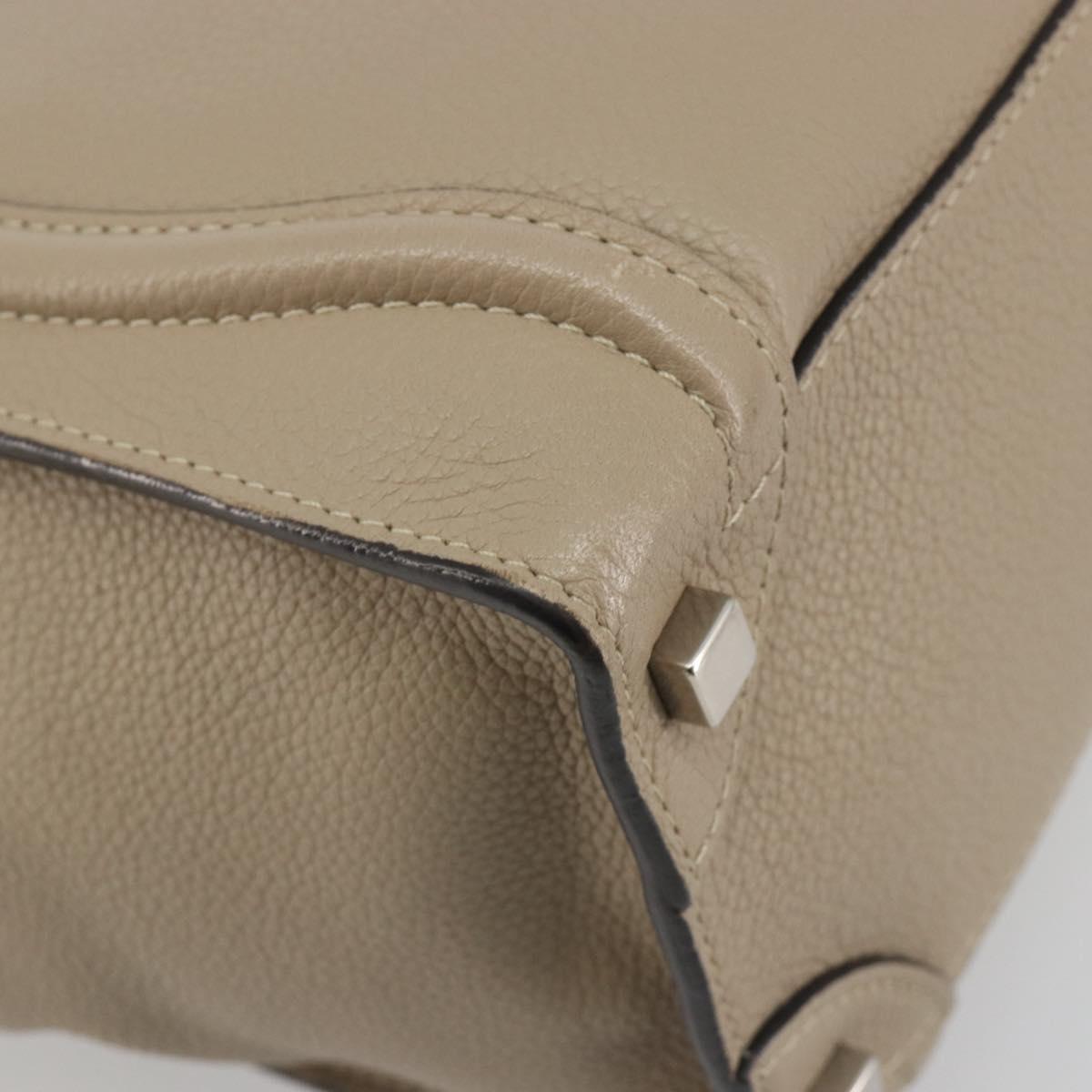 CELINE Luggage Micro Shopper Hand Bag Leather Beige Silver Auth 196658V