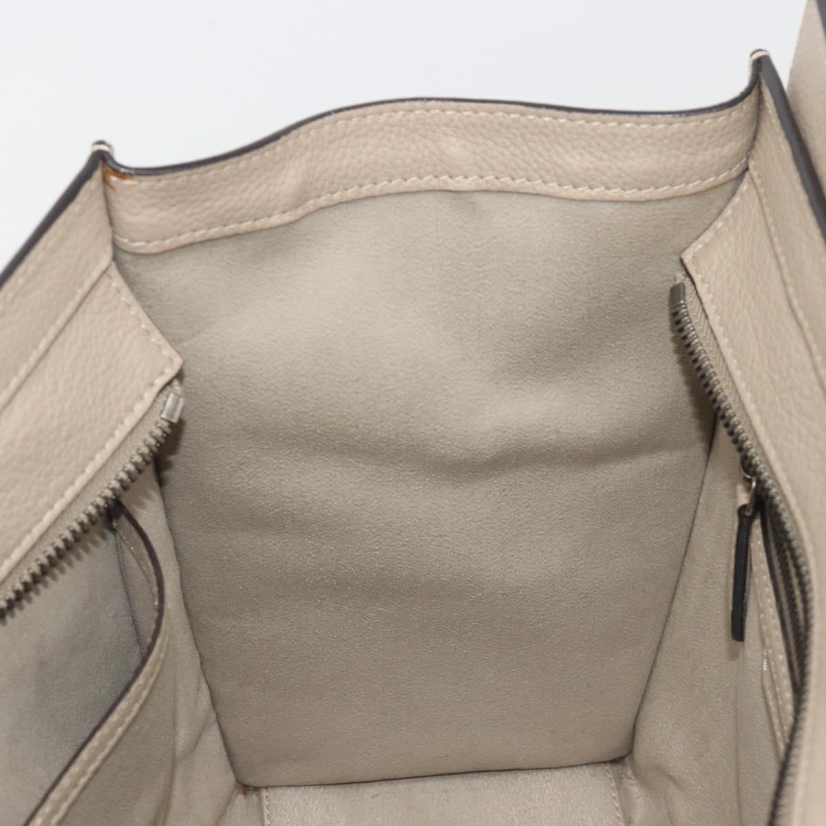 CELINE Luggage Micro Shopper Hand Bag Leather Beige Silver Auth 196658V