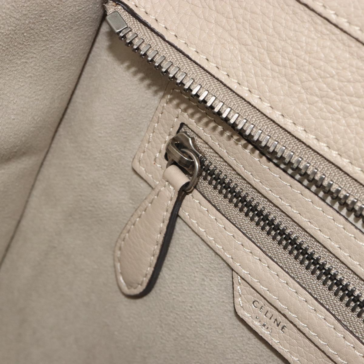 CELINE Luggage Micro Shopper Hand Bag Leather Beige Silver Auth 196658V