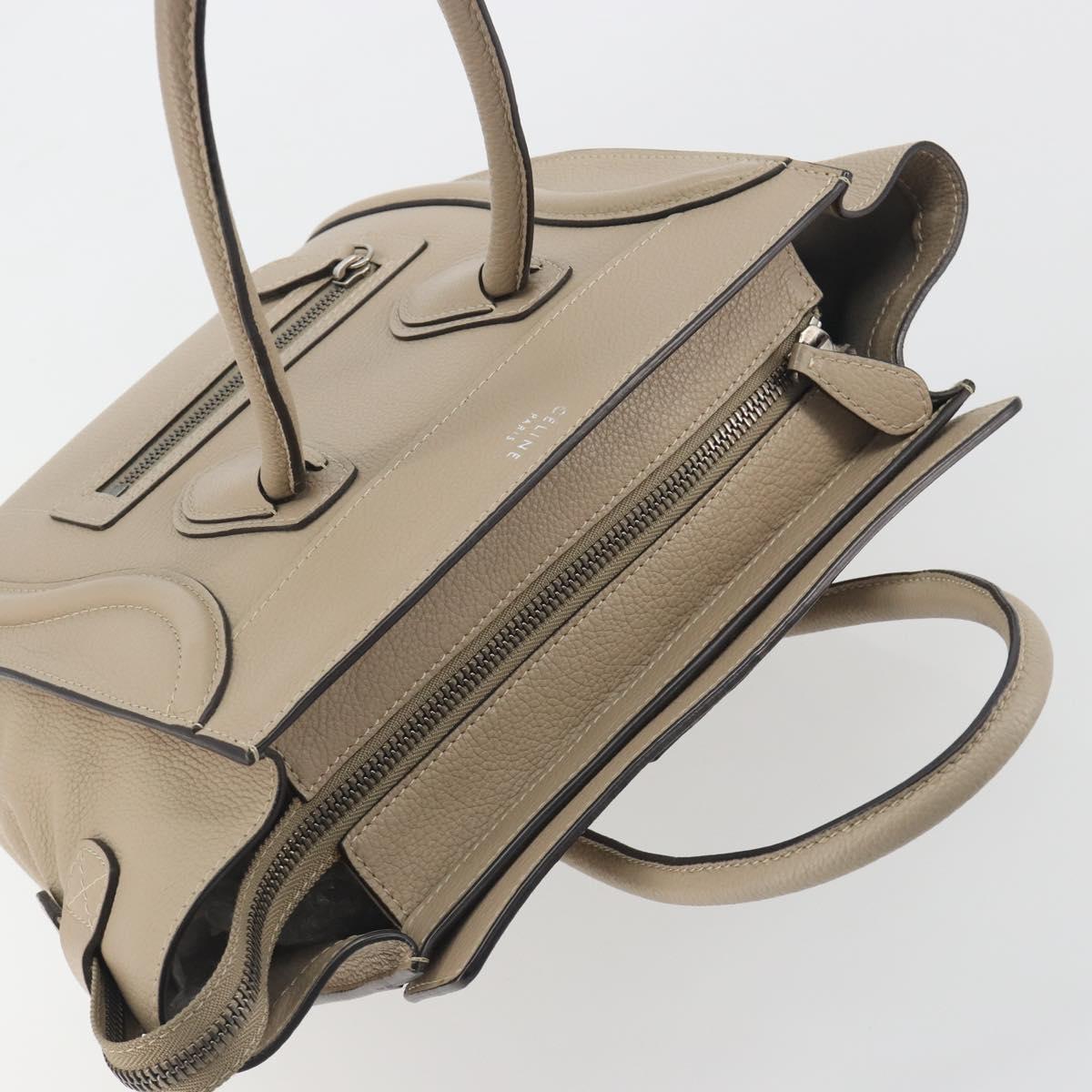 CELINE Luggage Micro Shopper Hand Bag Leather Beige Silver Auth 196658V