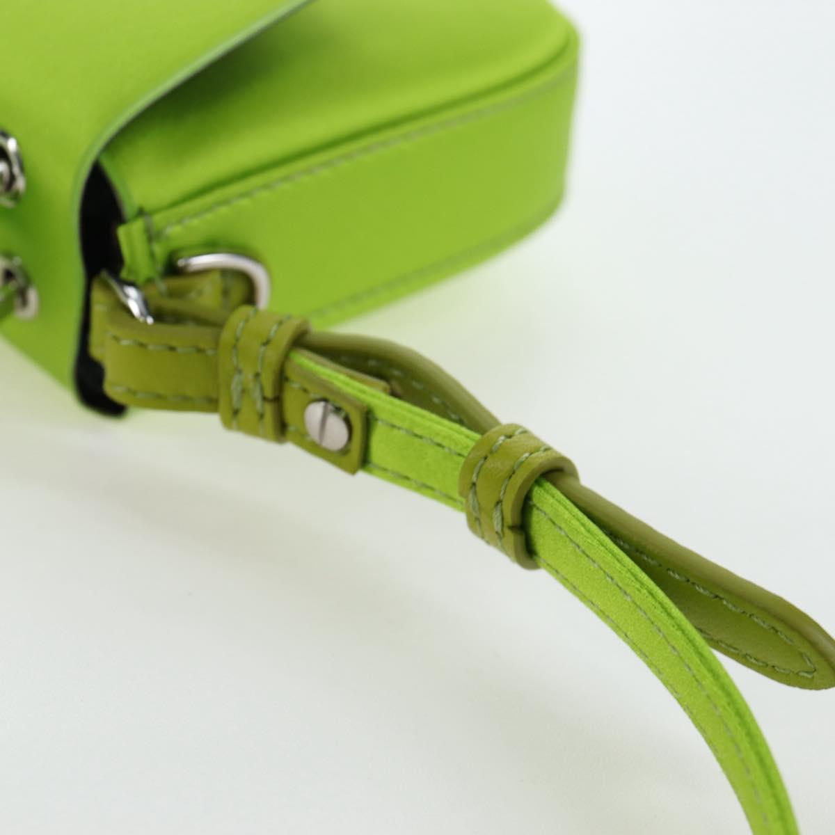FENDI Phone Pouch Mamma Baguette Pouch Satin Green Silver Auth 196659M
