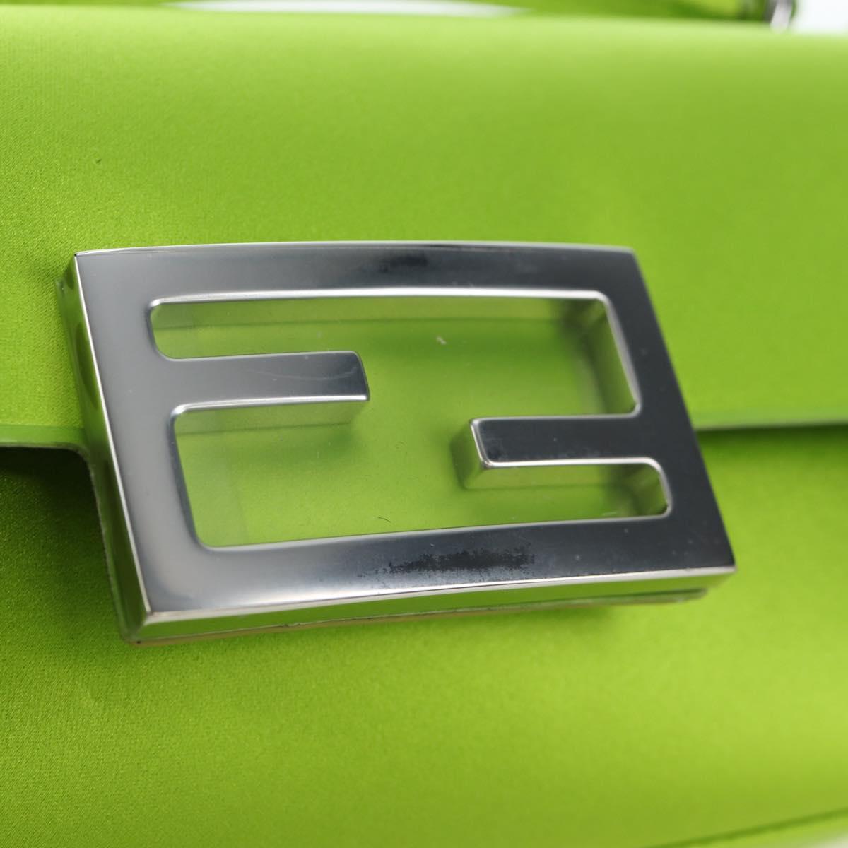 FENDI Phone Pouch Mamma Baguette Pouch Satin Green Silver Auth 196659M
