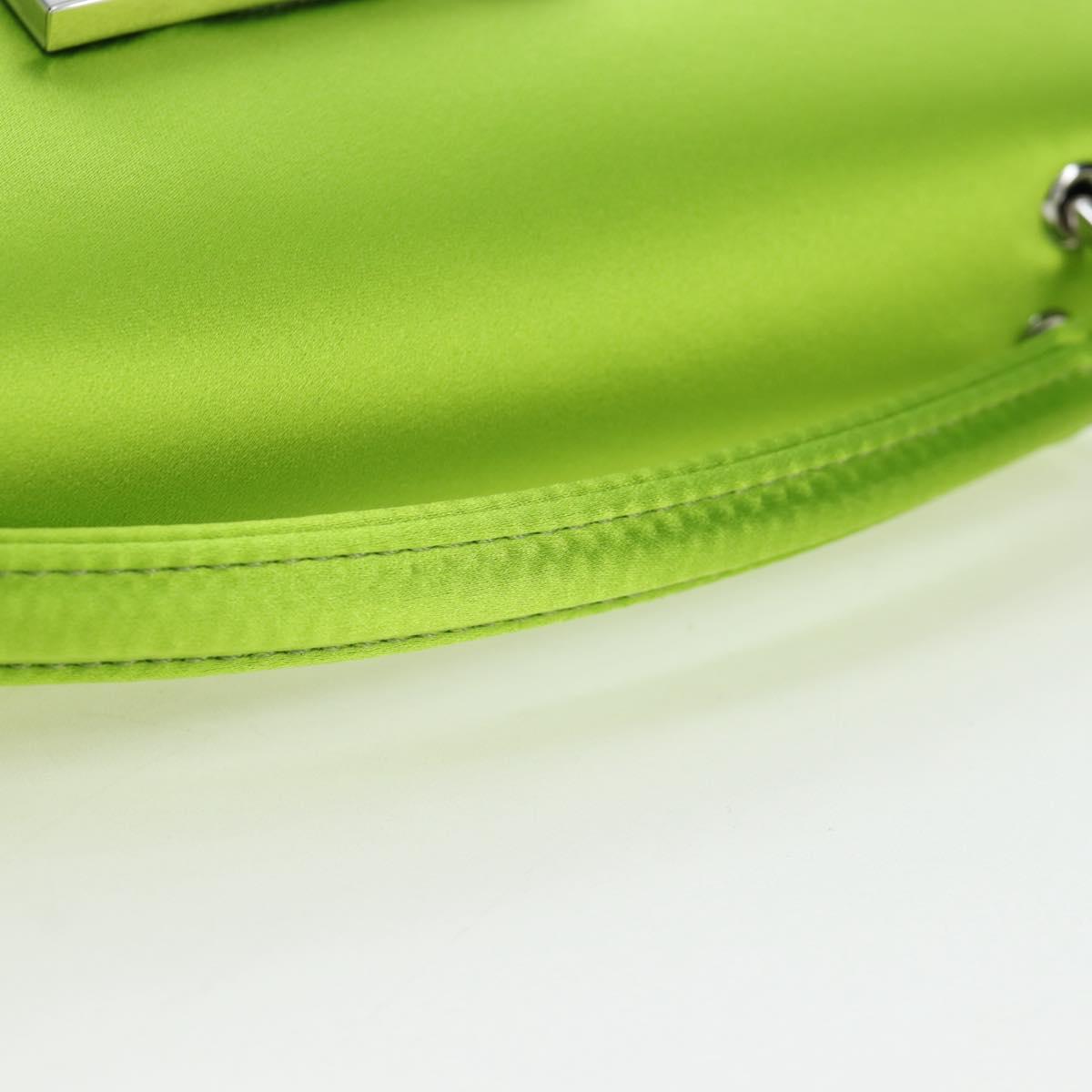 FENDI Phone Pouch Mamma Baguette Pouch Satin Green Silver Auth 196659M