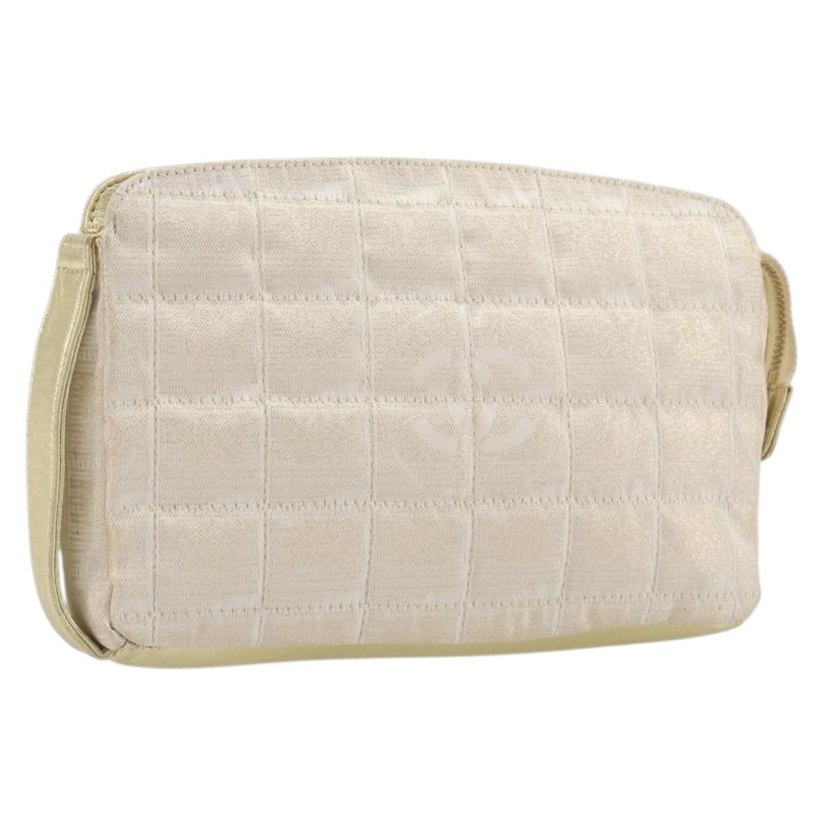 CHANEL New Travel Line Pouch Canvas Gold CC Auth 196660A