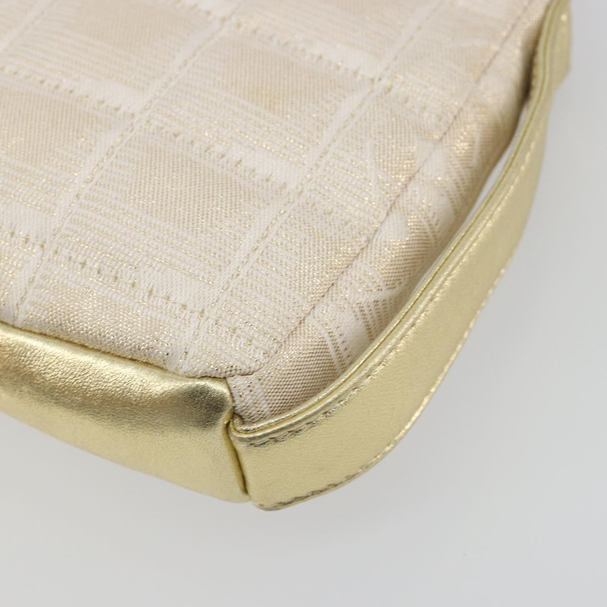 CHANEL New Travel Line Pouch Canvas Gold CC Auth 196660A