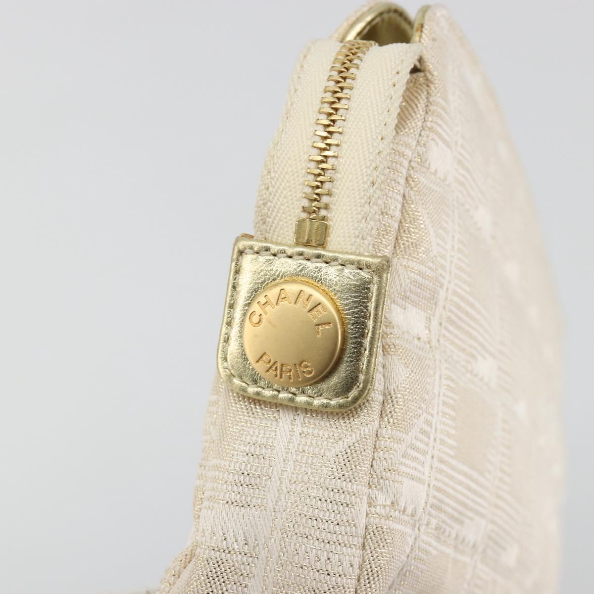 CHANEL New Travel Line Pouch Canvas Gold CC Auth 196660A