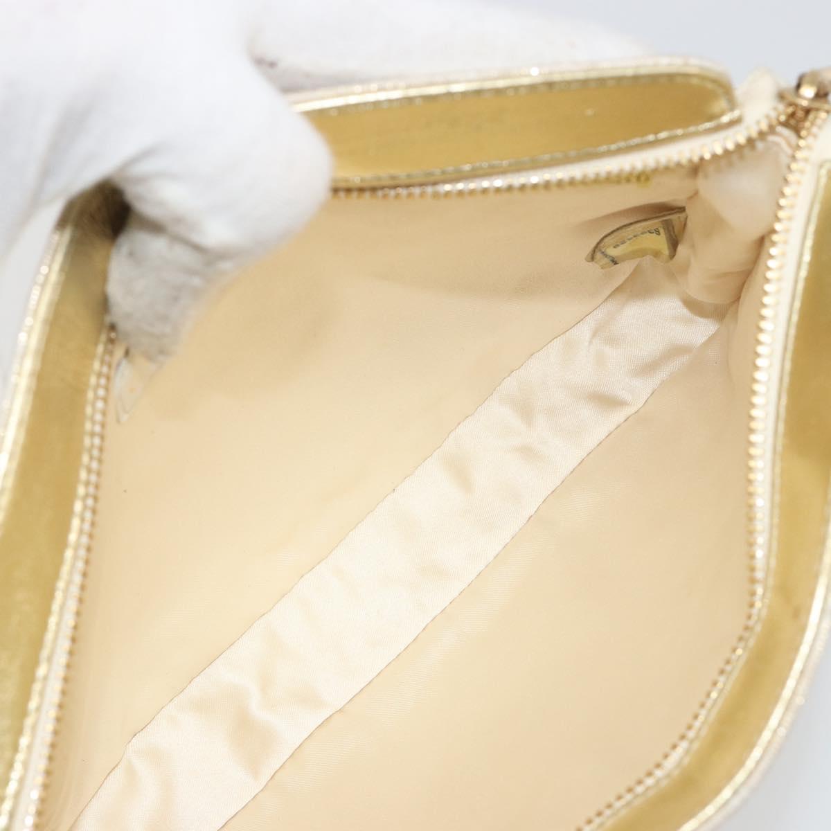 CHANEL New Travel Line Pouch Canvas Gold CC Auth 196660A