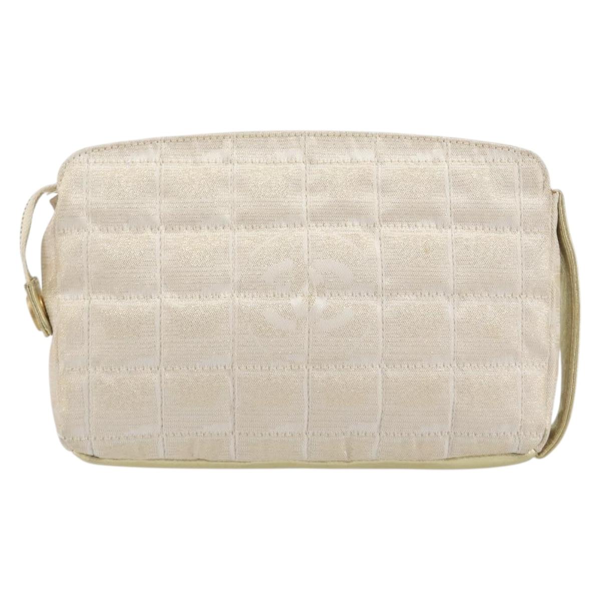 CHANEL New Travel Line Pouch Canvas Gold CC Auth 196660A
