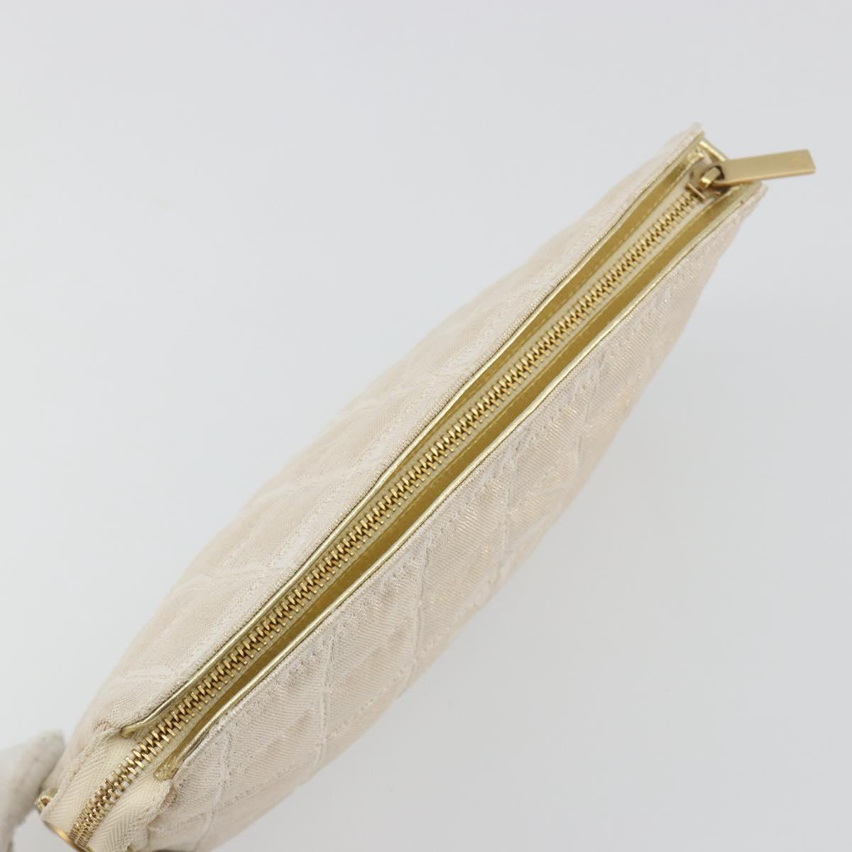 CHANEL New Travel Line Pouch Canvas Gold CC Auth 196660A
