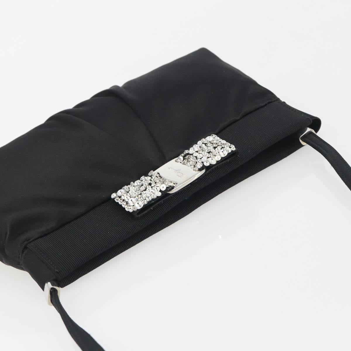 Salvatore Ferragamo Vala Shoulder Bag Satin Black Silver Auth 196662A