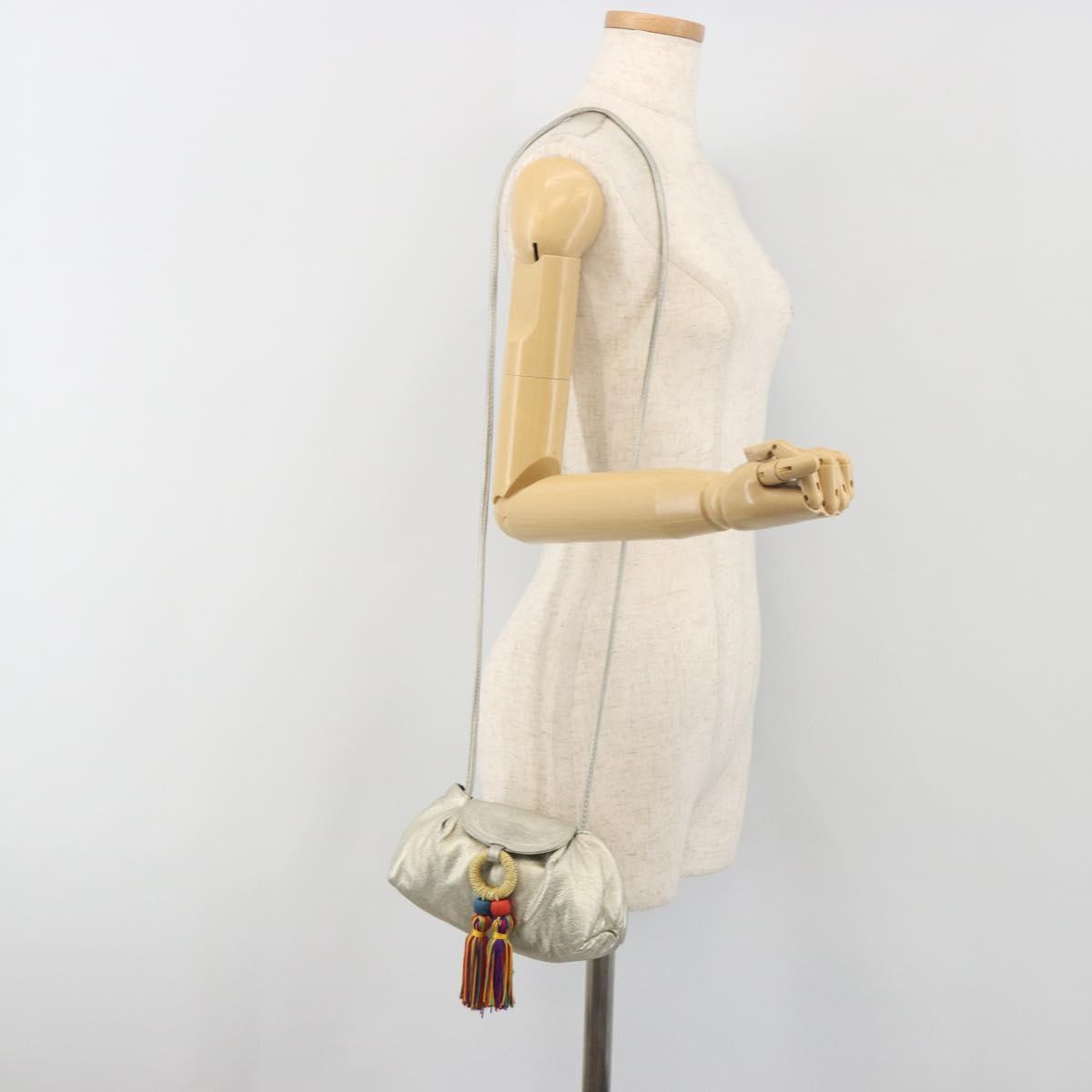 LOEWE Shoulder Bag Leather Champagne Gold Auth 196664A