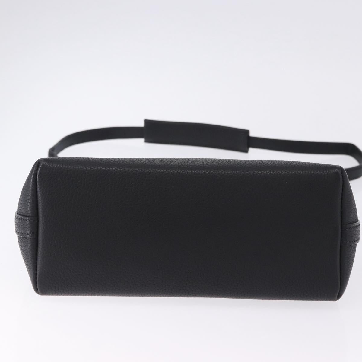 HERMES Berlango Shoulder Bag Leather Black Silver Auth 196666V