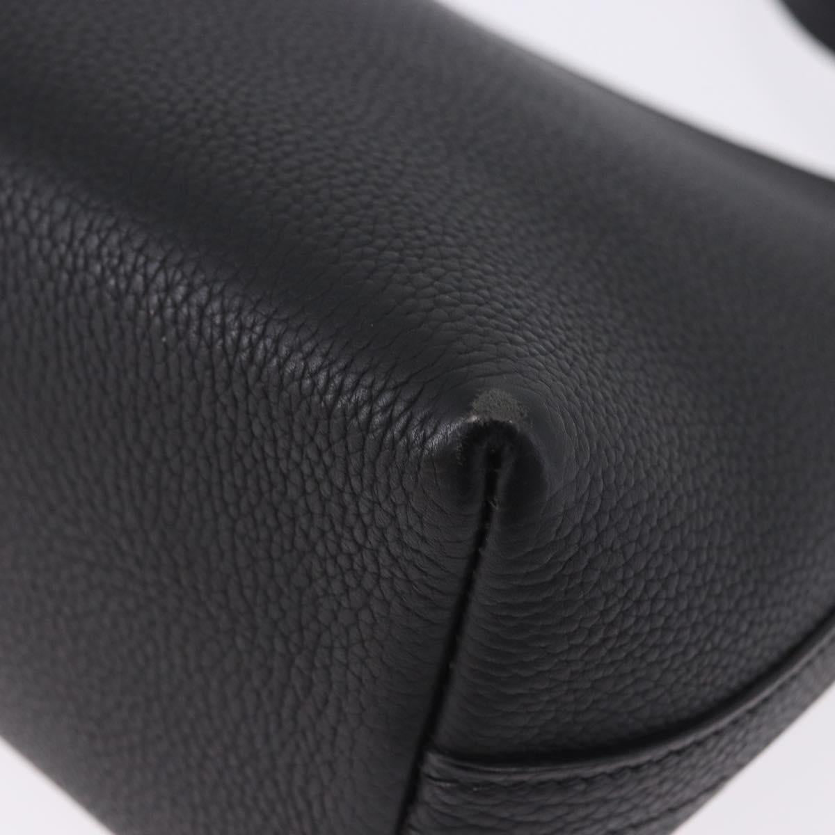 HERMES Berlango Shoulder Bag Leather Black Silver Auth 196666V