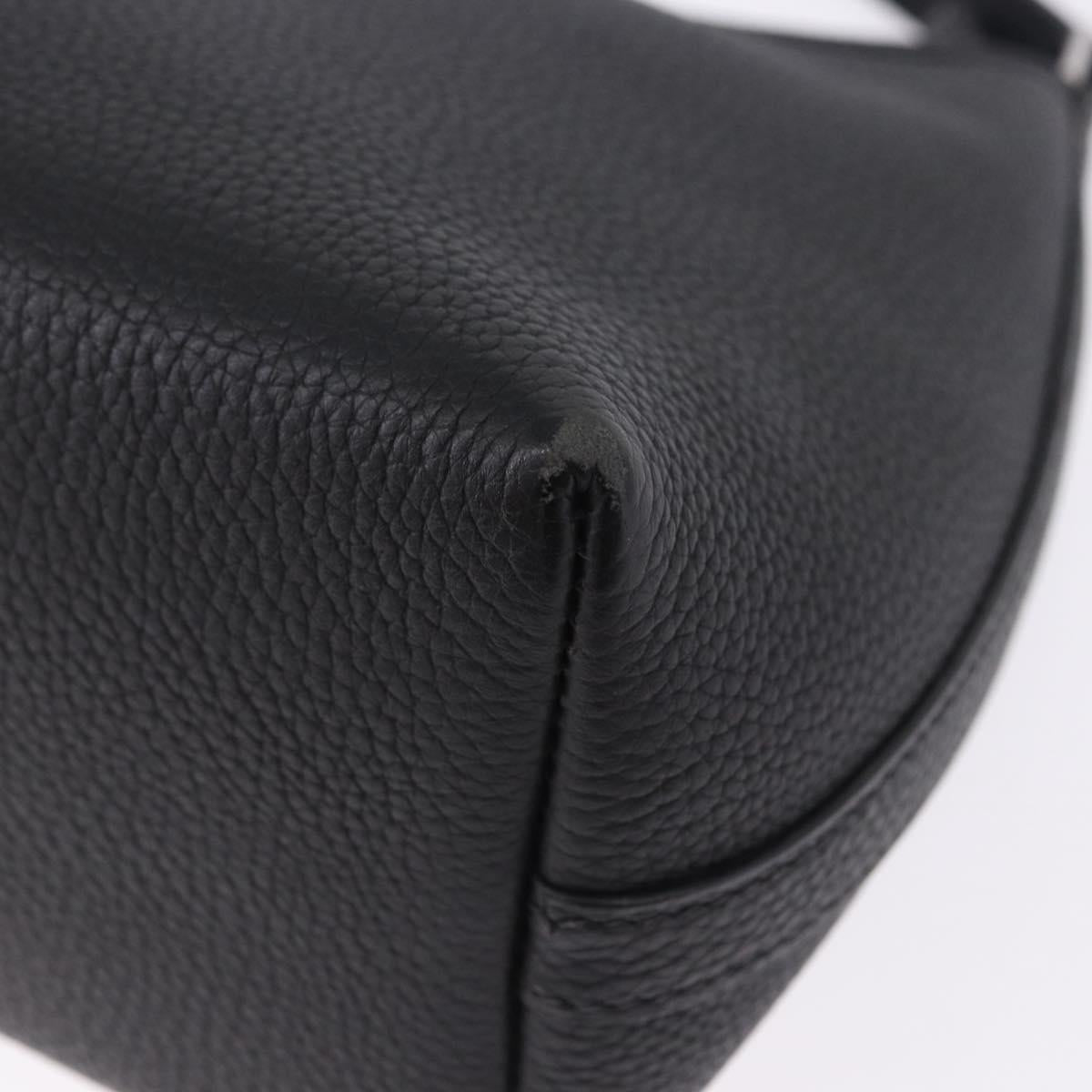 HERMES Berlango Shoulder Bag Leather Black Silver Auth 196666V