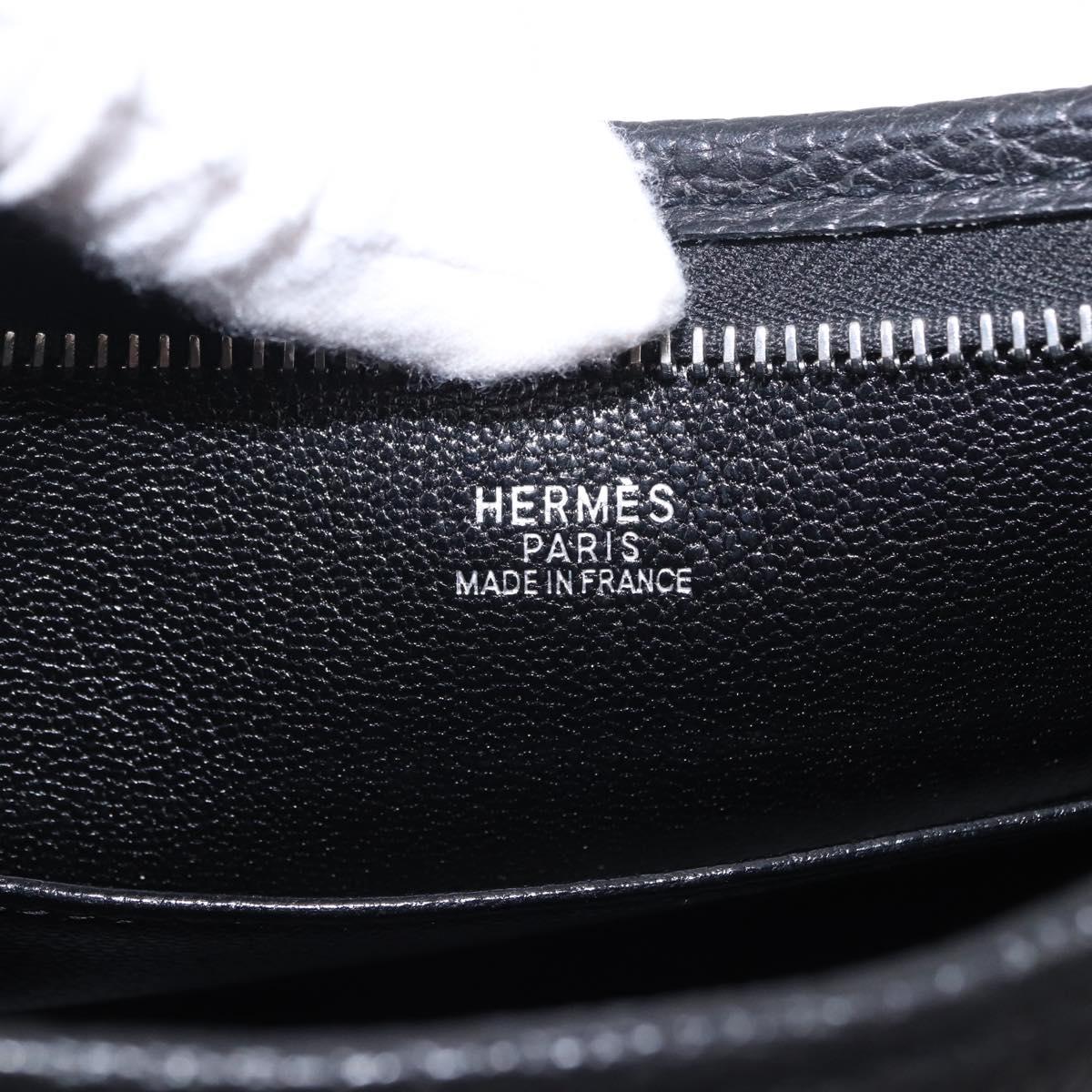 HERMES Berlango Shoulder Bag Leather Black Silver Auth 196666V