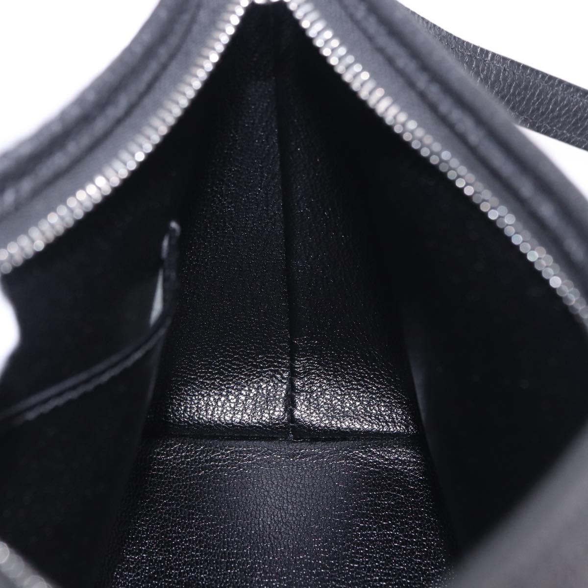 HERMES Berlango Shoulder Bag Leather Black Silver Auth 196666V