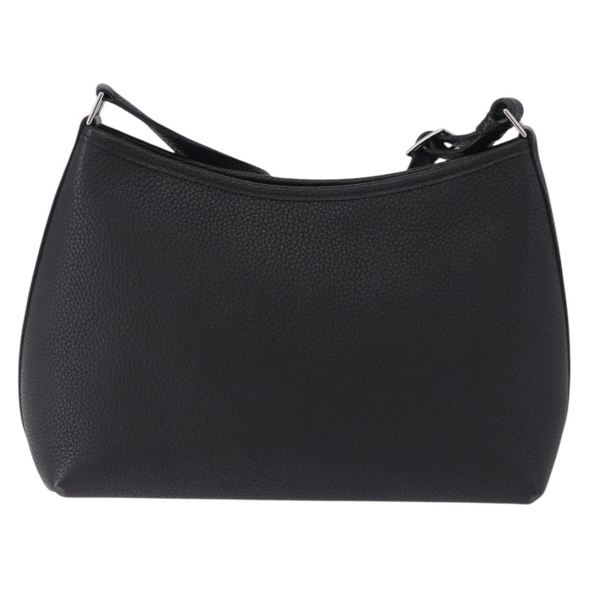 HERMES Berlango Shoulder Bag Leather Black Silver Auth 196666V