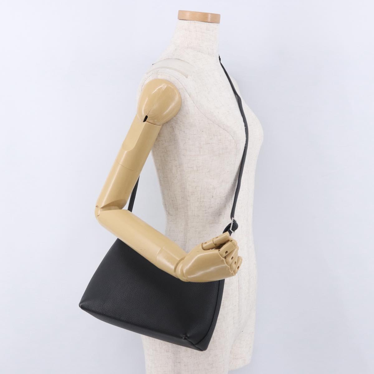HERMES Berlango Shoulder Bag Leather Black Silver Auth 196666V