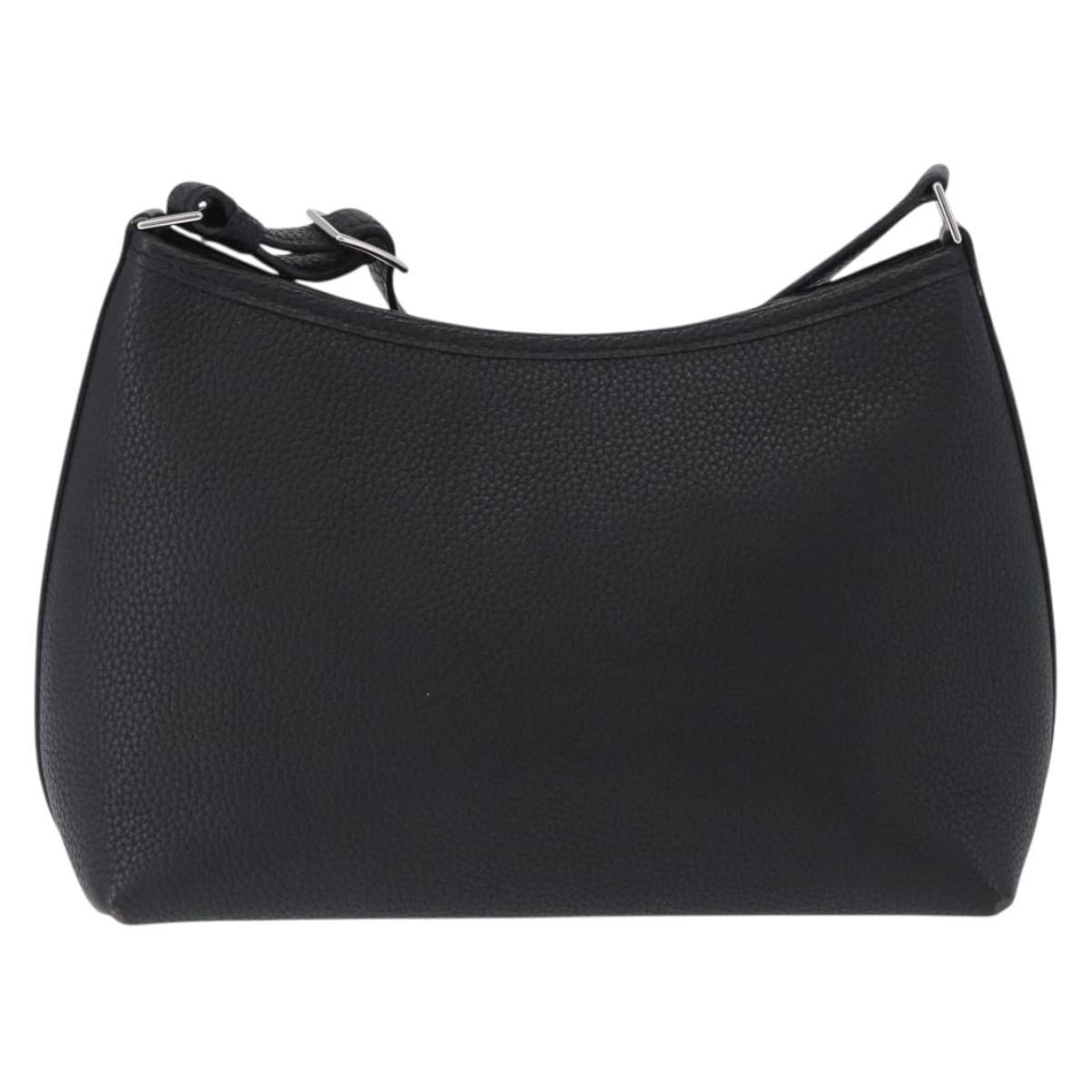 HERMES Berlango Shoulder Bag Leather Black Silver Auth 196666V