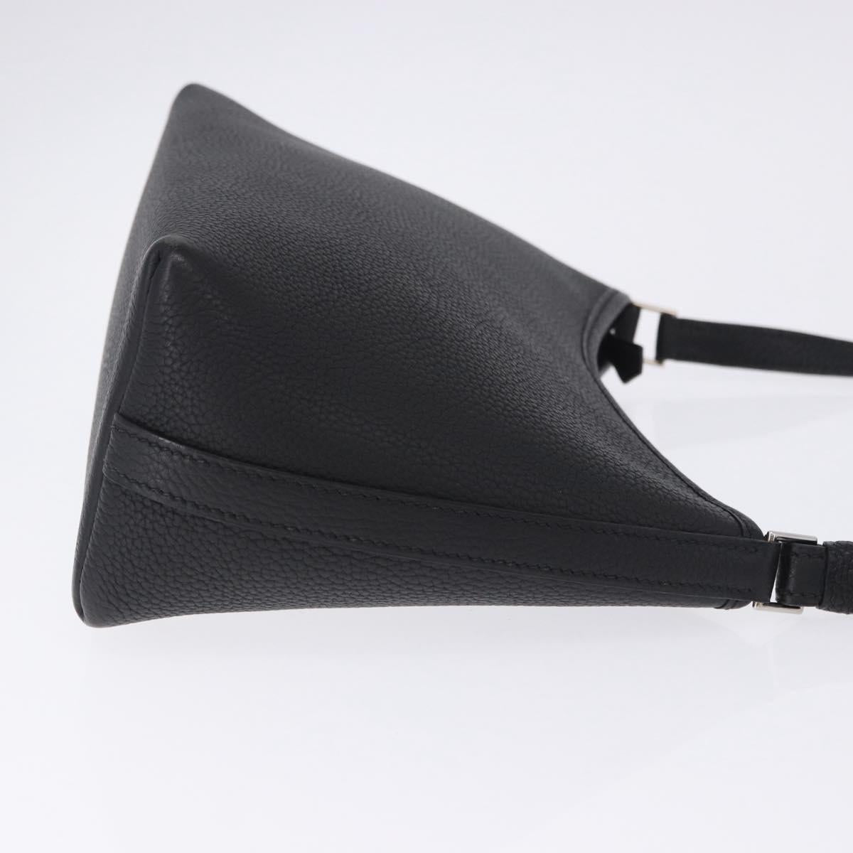 HERMES Berlango Shoulder Bag Leather Black Silver Auth 196666V