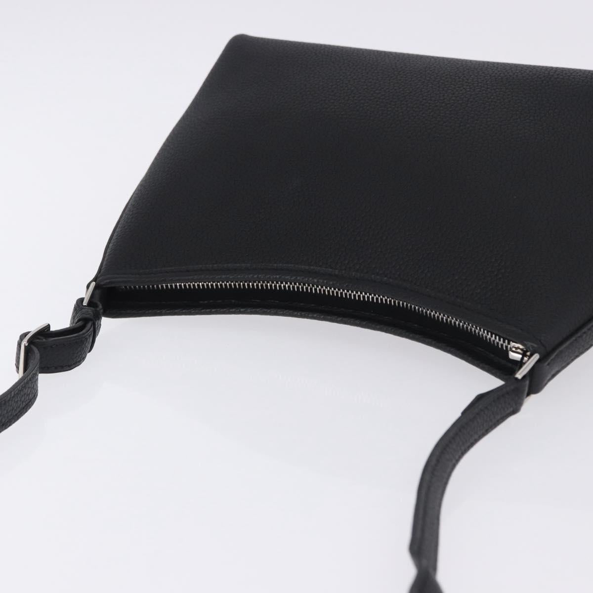 HERMES Berlango Shoulder Bag Leather Black Silver Auth 196666V