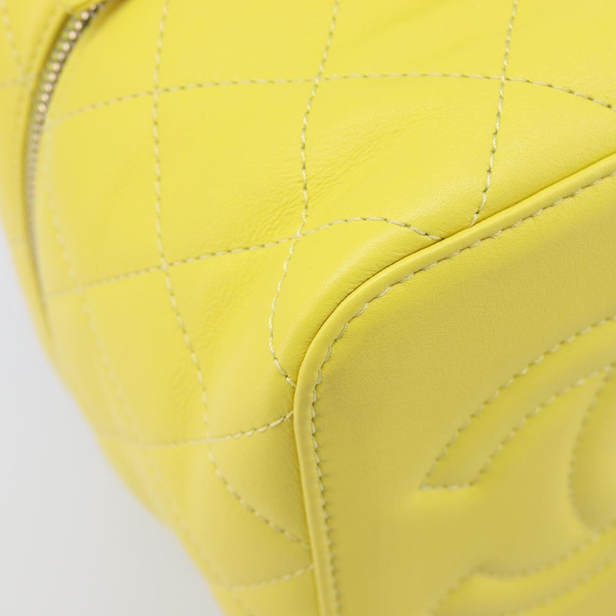 CHANEL Matelasse Chain Vanity Bag Lamb Skin 2way Yellow Gold CC Auth 196667M