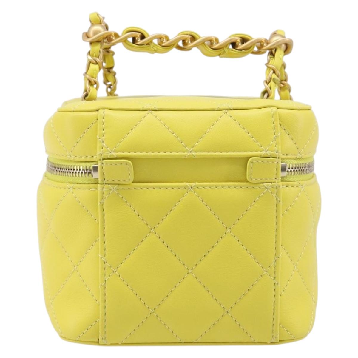 CHANEL Matelasse Chain Vanity Bag Lamb Skin 2way Yellow Gold CC Auth 196667M