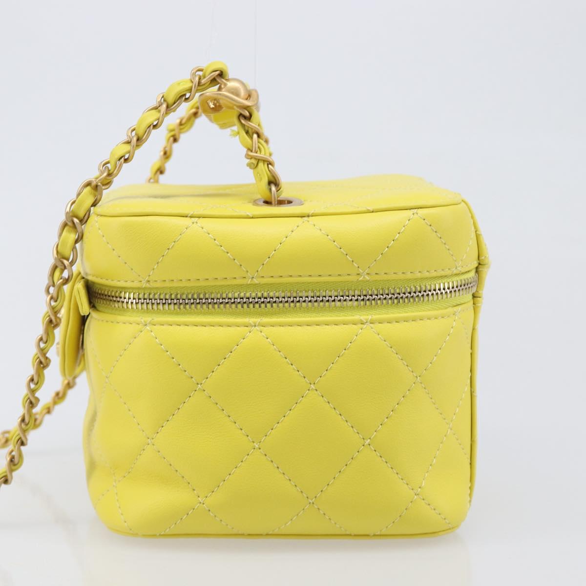 CHANEL Matelasse Chain Vanity Bag Lamb Skin 2way Yellow Gold CC Auth 196667M