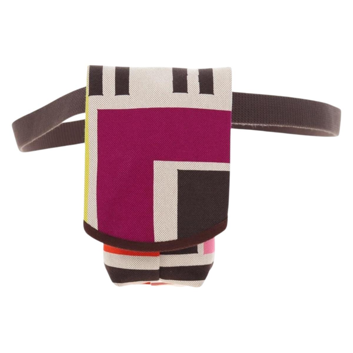 HERMES Animo Block Bag Shoulder Bag Canvas Multicolor Silver Auth 196668M