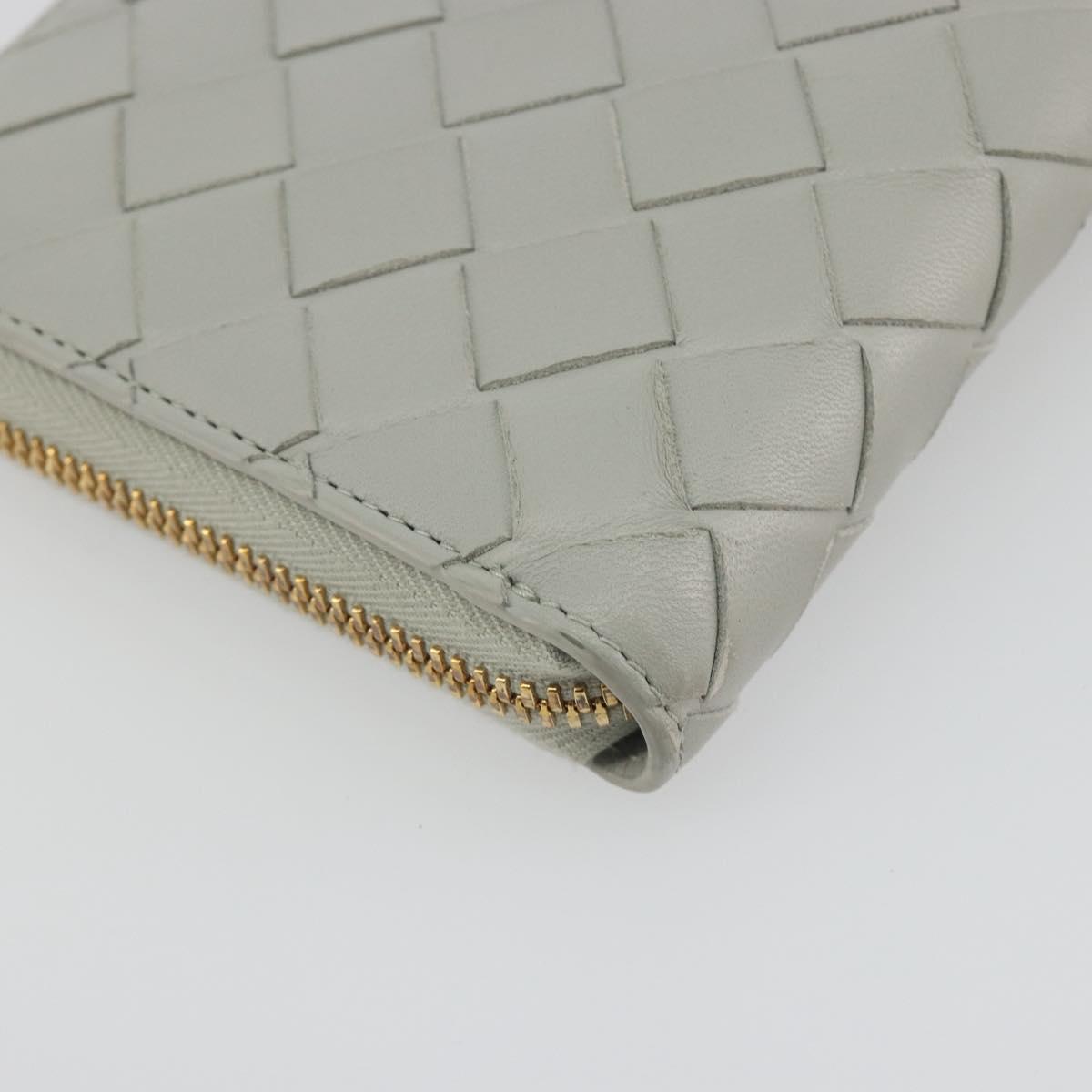 BOTTEGA VENETA INTRECCIATO Long Wallet Leather Gray Gold Auth 196669M