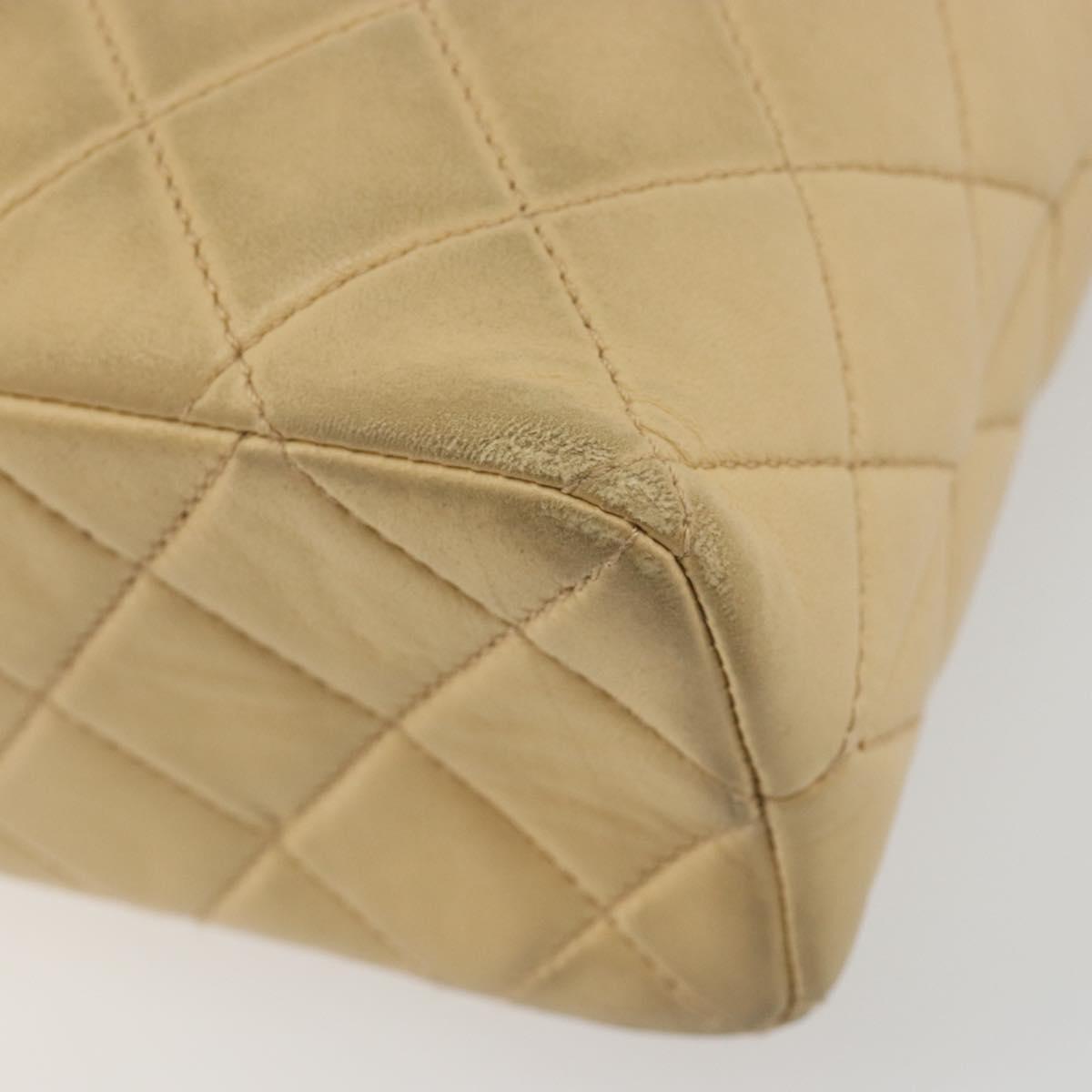 CHANEL Matelasse Chain Shoulder Bag Lamb Skin Beige CC Auth 196671A