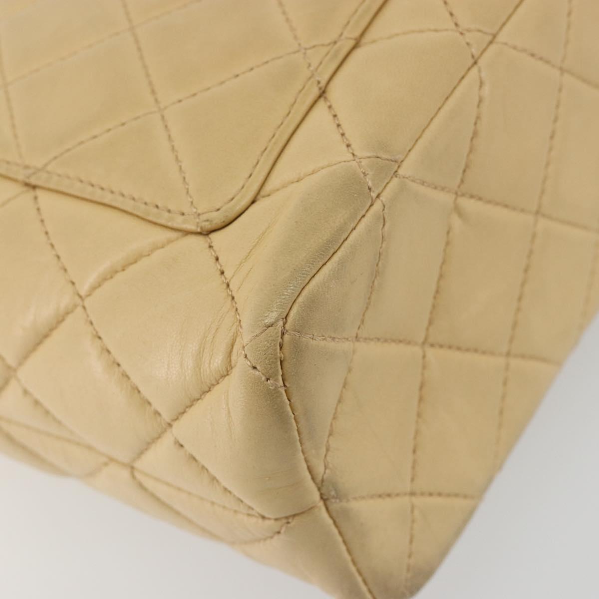 CHANEL Matelasse Chain Shoulder Bag Lamb Skin Beige CC Auth 196671A